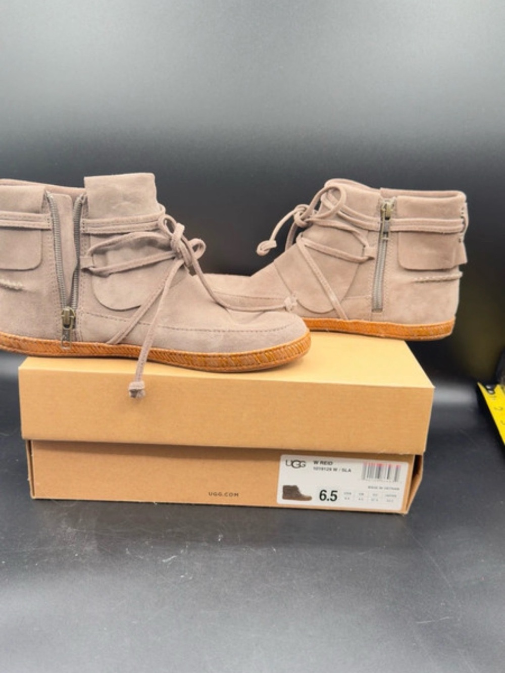 UGG Taupe Suede Ankle Zip Lace-Up Sneakers